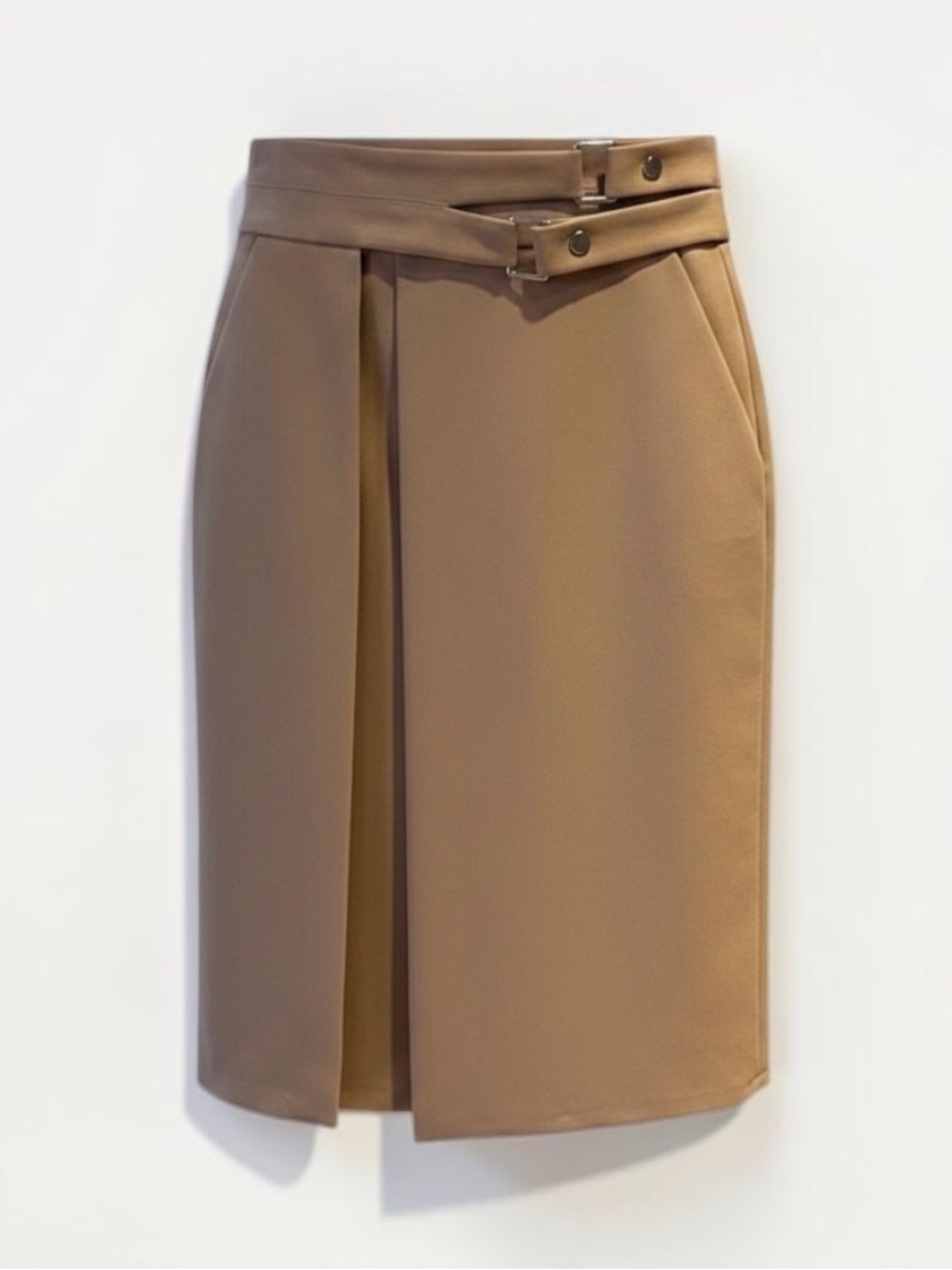 Zara Camel Wrap-Style Midi Skirt with Belt Detail - Size S